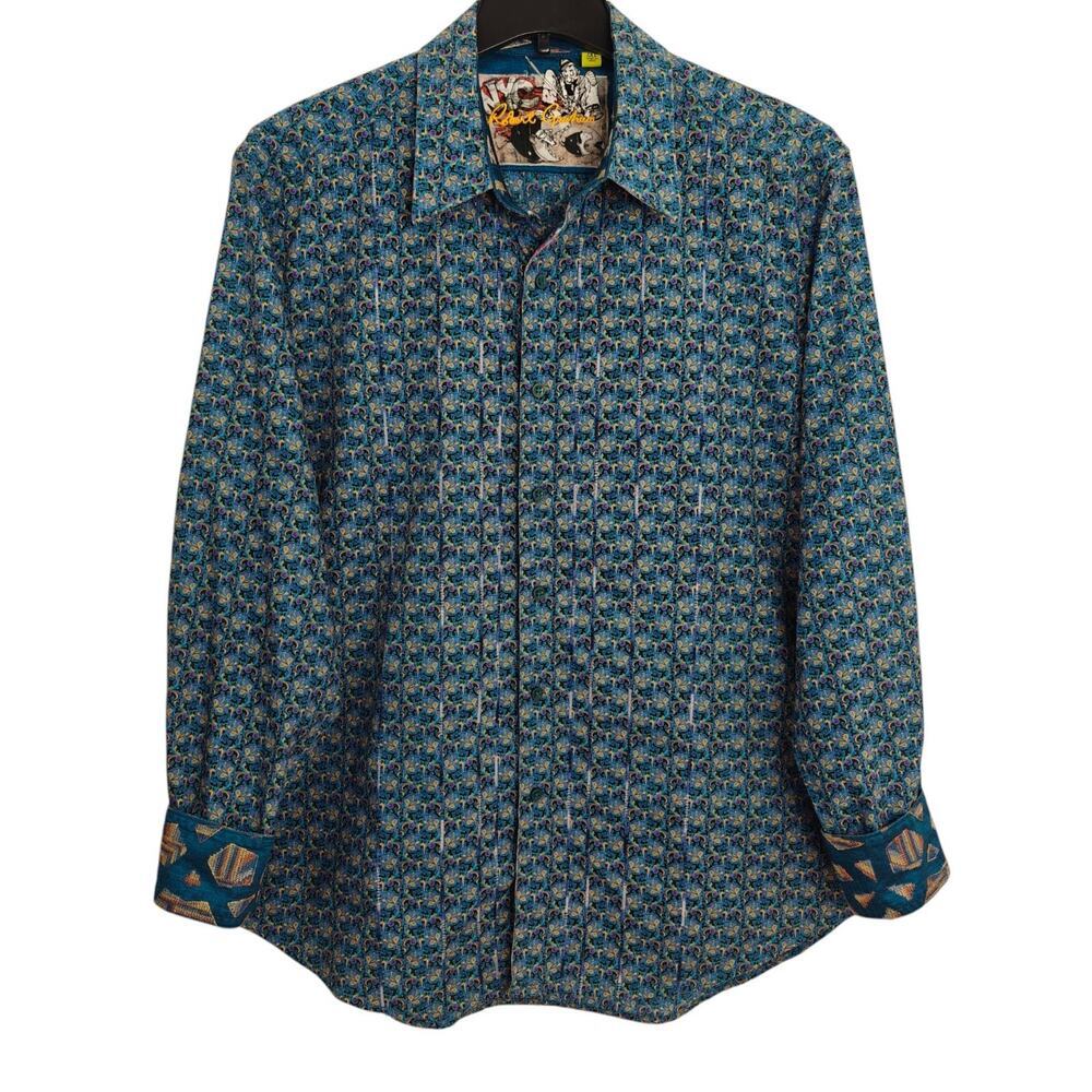 Robert Graham Classic Fit Button Front Shirt 2XL Floral Embroidered Flip Cuffs